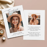 Minimalist Elegant Script Two Photo Graduation Announcement<br><div class="desc">Share the exciting news of your graduation with this Modern Minimalist Script Two Photo Graduation Announcement Card. This elegant card features a simple and modern design with a minimalist handwritten calligraphy script. The card has space for two graduate pictures in a photo collage, making it a personalised and custom graduation...</div>