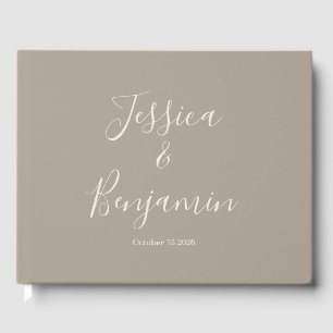 Minimalist Elegant Script Typography Taupe Sand Guest Book