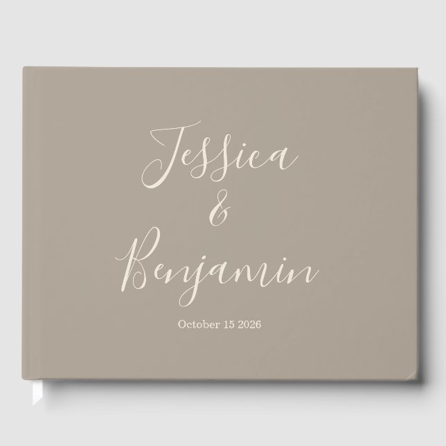 Minimalist Elegant Script Typography Taupe Sand Guest Book (Front)