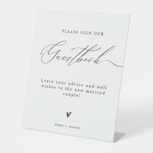 Minimalist Elegant Script Wedding Guestbook Pedestal Sign