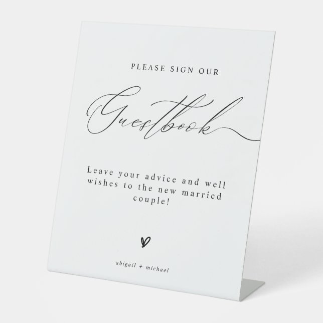 Minimalist Elegant Script Wedding Guestbook Pedestal Sign (Front)