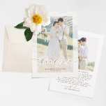 Minimalist Elegant Script Wedding Photo Thank You<br><div class="desc">Minimalist elegant love heart script wedding photo thank you cards. This is a 2-sided card template with a fully editable background and text colour including the thank you words.</div>