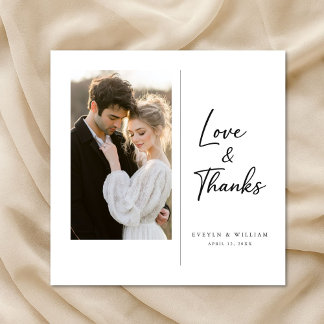 Minimalist Elegant Script Wedding Photo Thank You Card