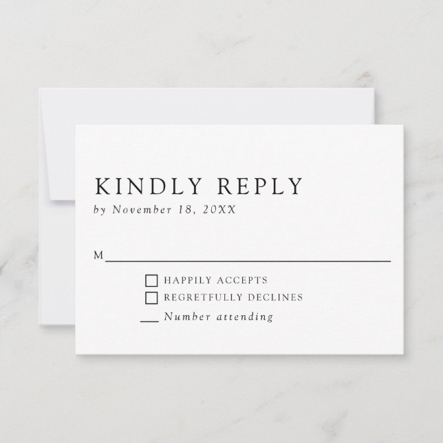 Minimalist Elegant Simple & Clean Kindly Reply RSVP Card (Front)
