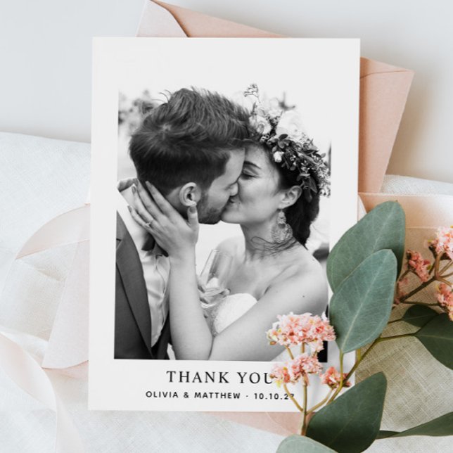 Minimalist elegant simple clean photo wedding thank you card (Creator Uploaded)