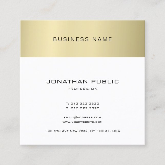 Minimalist Elegant Simple Design Gold Look Plain Square Business Card (Front)