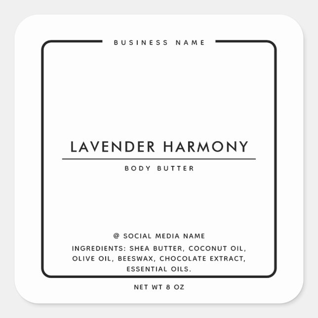 Minimalist elegant simple modern black white square sticker (Front)