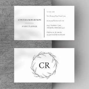 Minimalist Elegant Simple Monogram Olive Wreath Business Card
