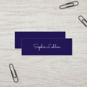 Minimalist Elegant Simple Script Name Dark-Blue Mini Business Card