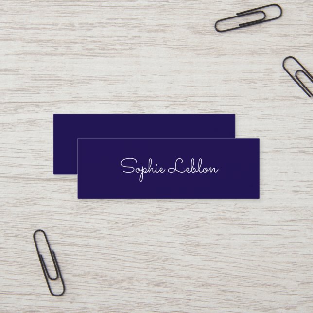 Minimalist Elegant Simple Script Name Dark-Blue Mini Business Card (Front/Back In Situ)