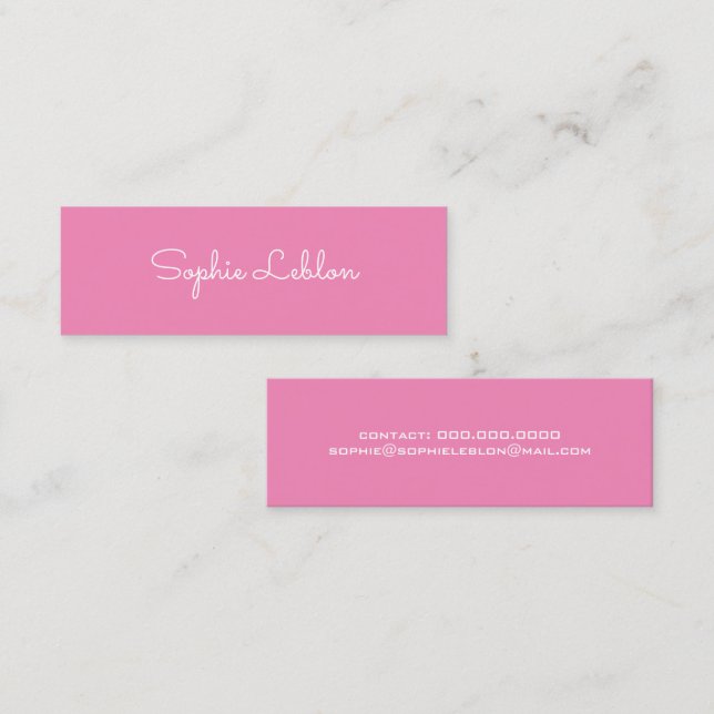 Minimalist Elegant Simple Script Name PINK Mini Business Card (Front/Back)