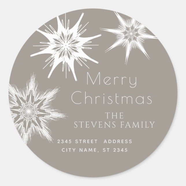 Minimalist elegant snowflakes  Merry Christmas  Classic Round Sticker (Front)