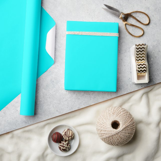 Minimalist Elegant Solid Cyan Blue Plain Wrapping Paper (Crafts)