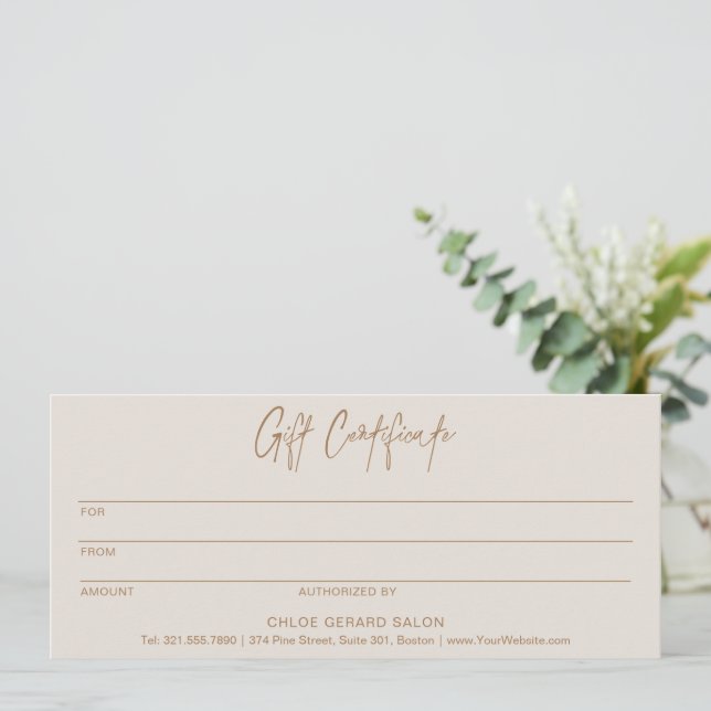 Minimalist Elegant Taupe Modern Gift Certficate (Standing Front)