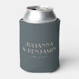 Minimalist Elegant Teal and Blush Custom Wedding Can Cooler