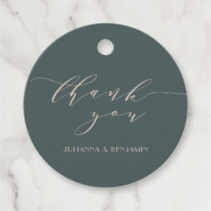 Minimalist Elegant Teal Blush Art Deco Thank You Favour Tags
