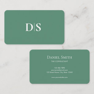 Minimalist Elegant Teal Green Initial Consultant Business Card