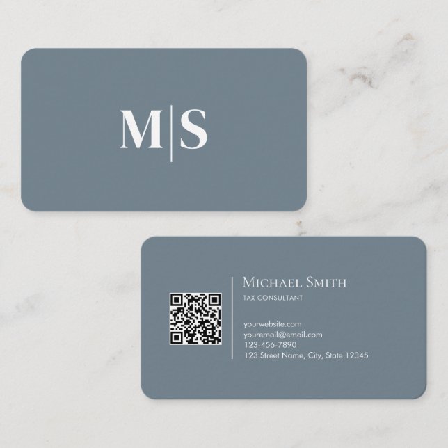 Minimalist Elegant Teal Green Initials QR Code Business Card (Front/Back)