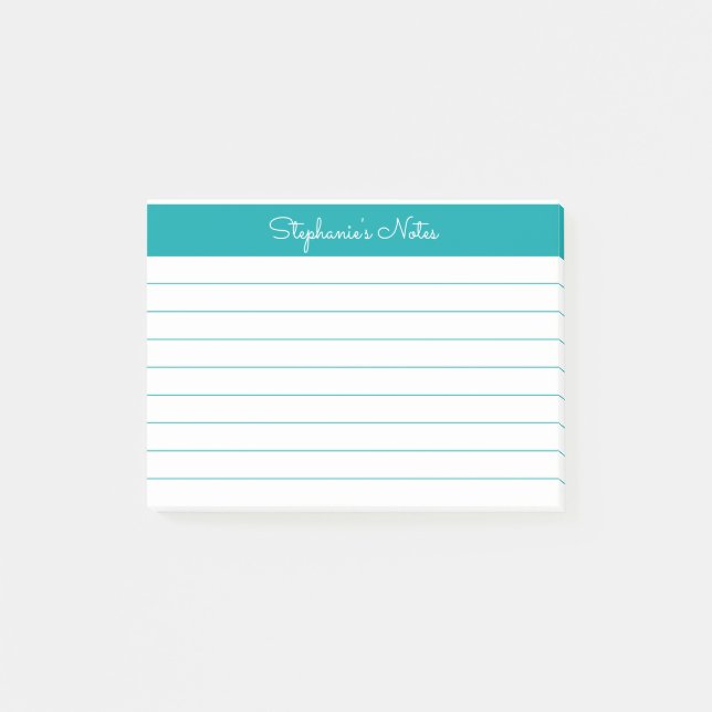 Minimalist Elegant Teal Lined Personalised Post-it Notes (Front)