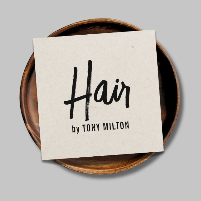 Minimalist Elegant Texture Beige Bold Hair Stylist Square Business Card (Creator Uploaded)