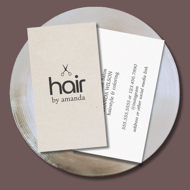 Minimalist Elegant Texture Beige Bold Scissor Hair Business Card (Creator Uploaded)