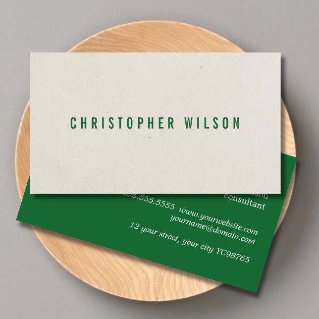 Minimalist Elegant Texture Beige Green Consultant Business Card (Creator Uploaded)
