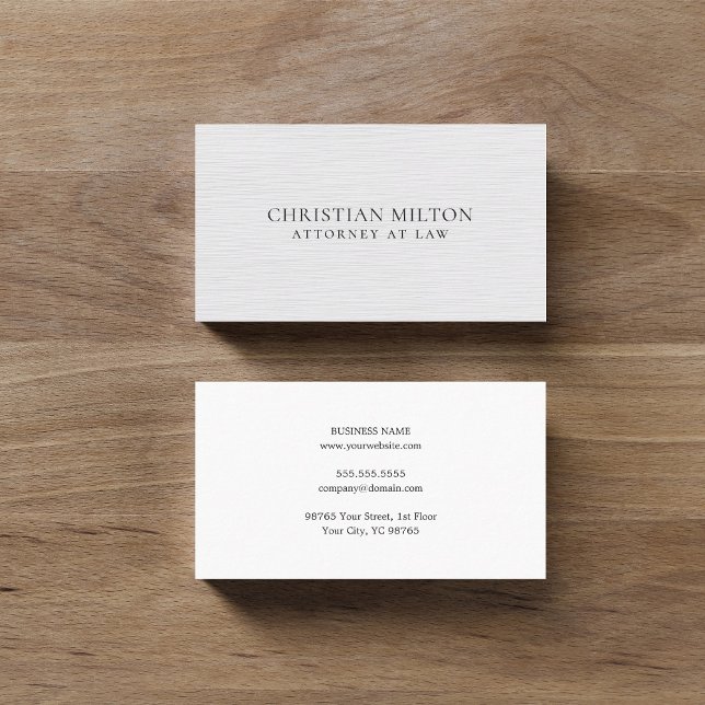 Minimalist Elegant Texture White Attorney at Law Business Card (Creator Uploaded)