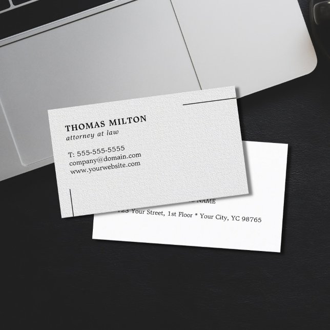 Minimalist Elegant Texture White Attorney at law Business Card (Creator Uploaded)