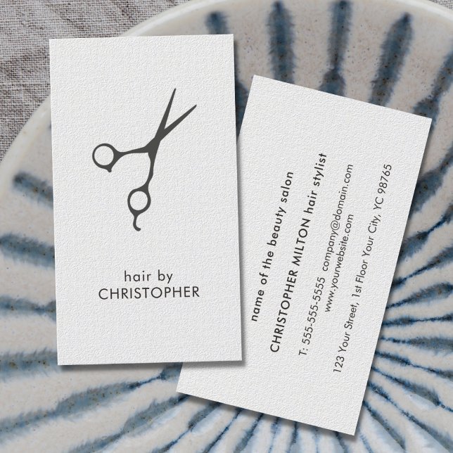 Minimalist Elegant Texture White Grey Scissor Hair Business Card (Creator Uploaded)