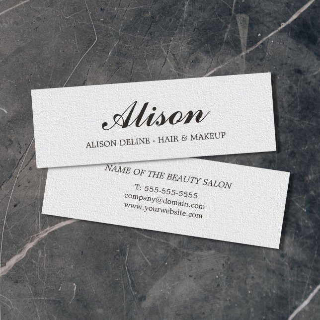 Minimalist Elegant Texture White Hair and Makeup Mini Business Card (Creator Uploaded)
