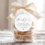 Minimalist Elegant Thank You Wedding Classic Round Sticker<br><div class="desc">Show your gratitude in style with this Minimalist, Elegant Thank You Wedding Classic Round Sticker. Featuring a sleek black-and-white design, this sticker combines modern simplicity with elegant typography, making it perfect for wedding favours. Trendy yet timeless, it adds a polished finishing touch to your party details—and if you need any...</div>