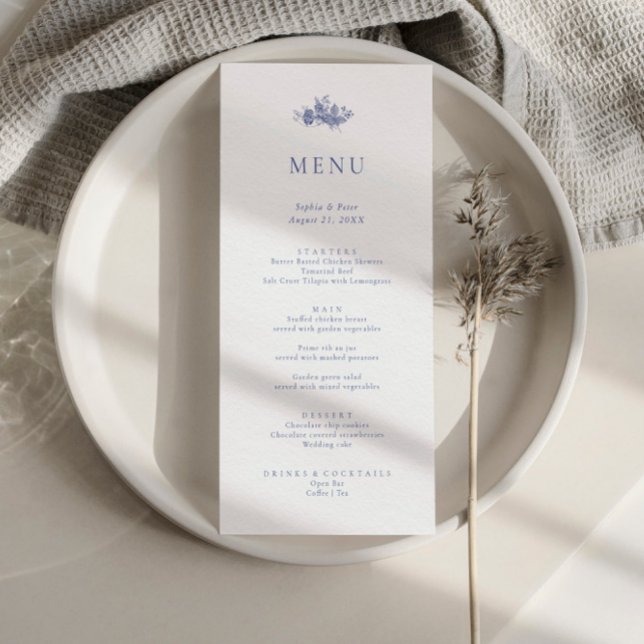 Minimalist Elegant Toile French Blue Flora Menu (Creator Uploaded)