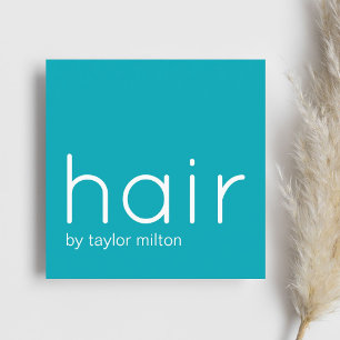 Minimalist Elegant Turquoise White Hair Stylist Square Business Card