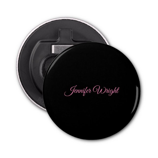 Minimalist elegant unique modern plain black pink bottle opener (Front)