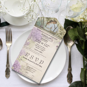 Minimalist Elegant Vintage Style Lilac Photo All In One Invitation