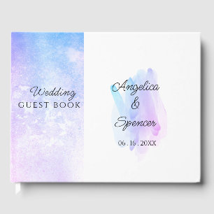 Minimalist elegant watercolor blue purple wedding guest book