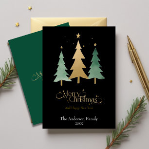 Minimalist Elegant Watercolor Christmas Tree Black Holiday Card