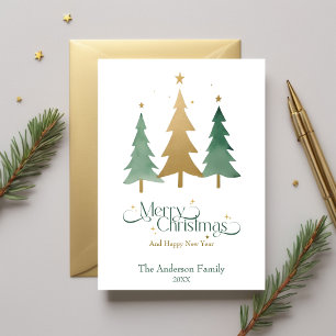 Minimalist Elegant Watercolor Christmas Tree  Holiday Card
