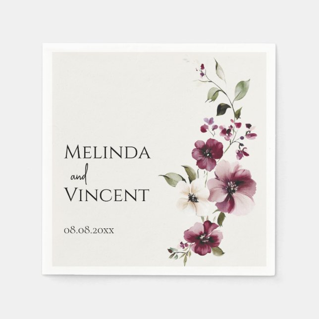 Minimalist Elegant Watercolor Flowers Napkin (Front)