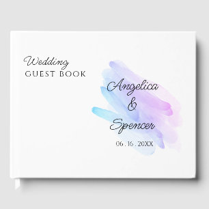 Minimalist elegant watercolor purple blue wedding  guest book
