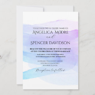 Minimalist elegant watercolor purple blue wedding invitation