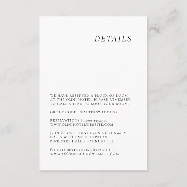 Minimalist elegant wedding detail card (Front)