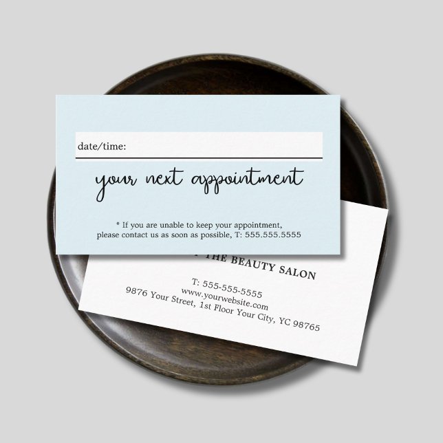 Minimalist Elegant White Blue Beauty  Appointment Card (Creator Uploaded)