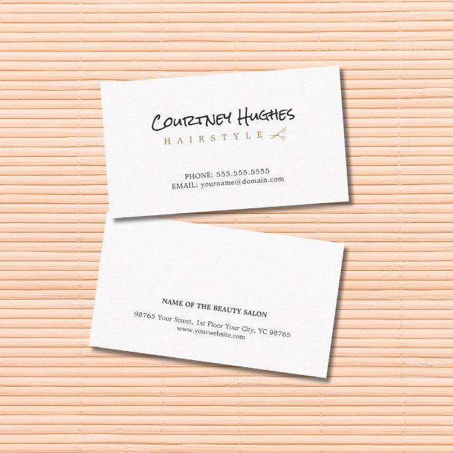 Minimalist Elegant White Faux Gold Hairdresser Business Card (Creator Uploaded)