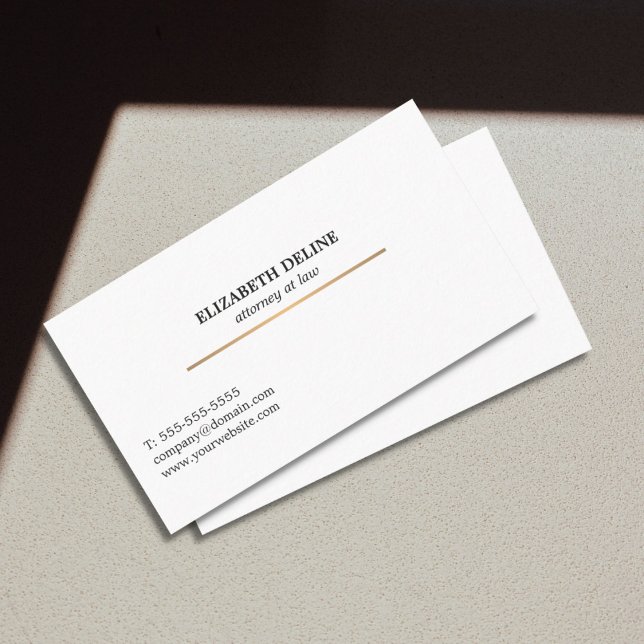 Minimalist Elegant White Faux Gold Line Attorney Business Card (Creator Uploaded)
