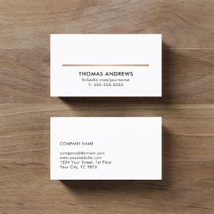Minimalist Elegant White Faux Gold Line Consultant Business Card