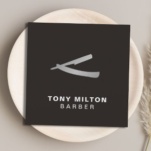 Minimalist Elegant White Faux Silver Razor Barber Square Business Card