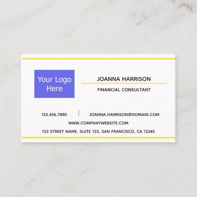 Minimalist Elegant White Logo Shiny Gold Lines Business Card (Front)