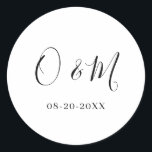 Minimalist Elegant White Monogram Classic Wedding Classic Round Sticker<br><div class="desc">Easily personalise by replacing each info. Make sure to check the preview before adding to cart. View the collection link on this page to see all of the matching items in this design.</div>