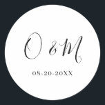 Minimalist Elegant White Monogram Classic Wedding Classic Round Sticker<br><div class="desc">Easily personalise by replacing each info. Make sure to check the preview before adding to cart. View the collection link on this page to see all of the matching items in this design.</div>